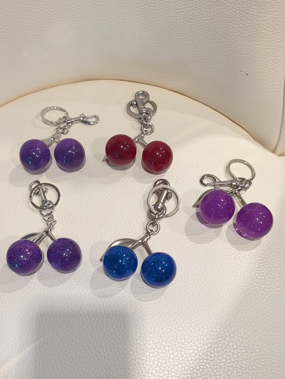 Sparkle Cherry Keychains - Purple, Blue, Red